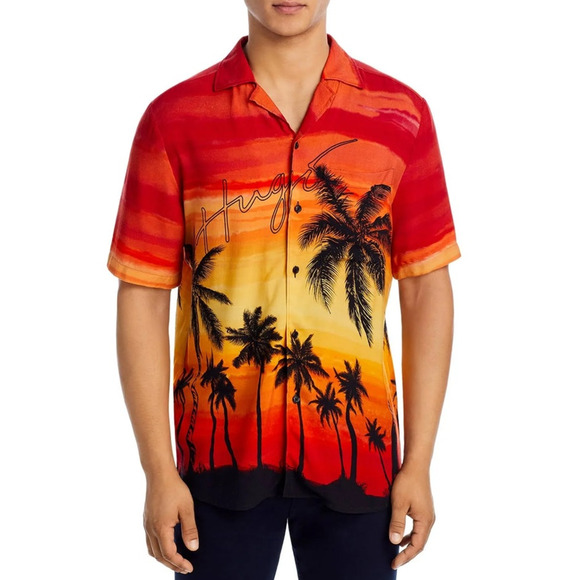 HUGO by Hugo Boss Ellino Men's Relaxed-Fit Sunset-Print Shirt Sz L